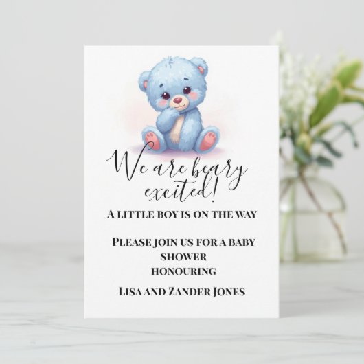 Blue Teddy Bear Baby Shower Invitation | Baby Boy  招待状 (スタンド正面)