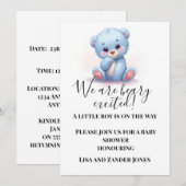 Blue Teddy Bear Baby Shower Invitation | Baby Boy  招待状 (正面/裏面)