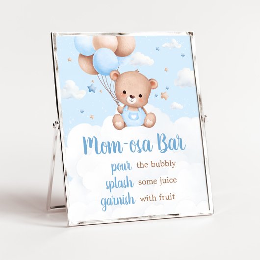 Blue Teddy Bear Baby Shower Mom Osa Bar Sign ポスター