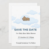 Blue Teddy Bear Baby Shower Save the Date Card 招待状 (正面/裏面)