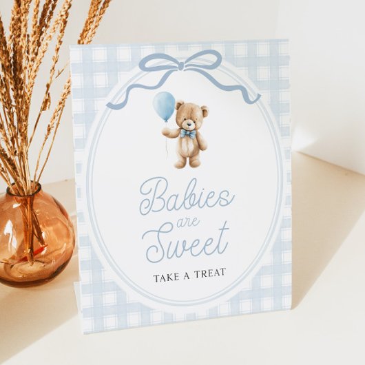 Blue Teddy Bear Baby Shower Sweets Table 台座サイン