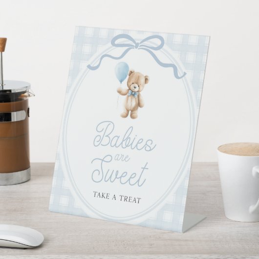 Blue Teddy Bear Baby Shower Sweets Table 台座サイン (インサイチュ)