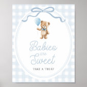 Blue Teddy Bear Baby Shower Sweets Table Sign ポスター (正面)