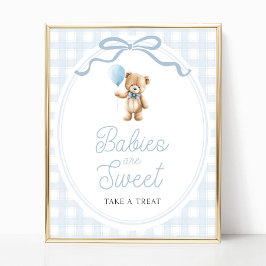 Blue Teddy Bear Baby Shower Sweets Table Sign ポスター