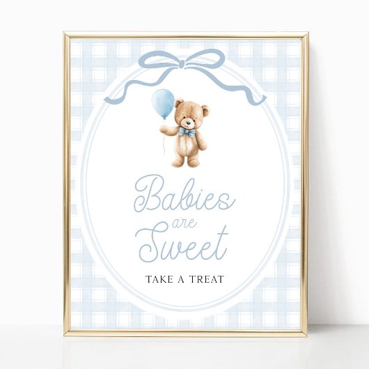 Blue Teddy Bear Baby Shower Sweets Table Sign ポスター