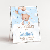 Blue Teddy Bear Baby Shower Welcome Sign ポスター