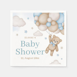 Blue Teddy Bear Balloon Bearly Wait Baby Shower スタンダードカクテルナプキン