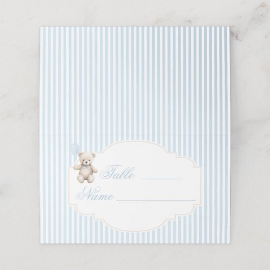 Blue Teddy Bear Balloon Bow Table Numbers Tent プレイスカード (外部開封)
