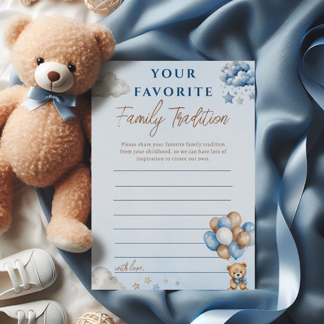 Blue Teddy Bear Balloons Family Tradition Card (クリエイターアップロード済み)