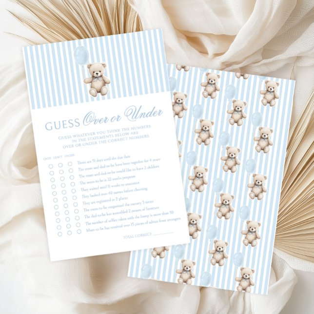 Blue Teddy Bear Bow Baby Shower Over or Under Game (クリエイターアップロード済み)