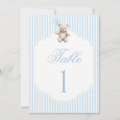 Blue Teddy Bear Bow Balloon Baby Boy Table Number (正面)