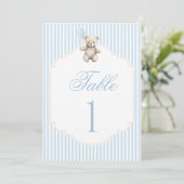 Blue Teddy Bear Bow Balloon Baby Boy Table Number (スタンド正面)