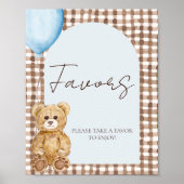 Blue Teddy Bear Boy Baby Shower Favor Table Sign ポスター (正面)