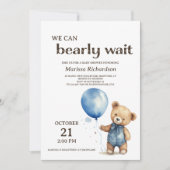 Blue Teddy Bear Boy Baby Shower Invitation 招待状 (正面)