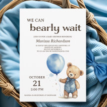 Blue Teddy Bear Boy Baby Shower Invitation
