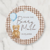 Blue Teddy Bear Boy Baby Shower Thank You フェイバータグ (正面)