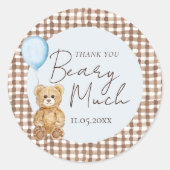 Blue Teddy Bear Boy Baby Shower Thank You  ラウンドシール (正面)