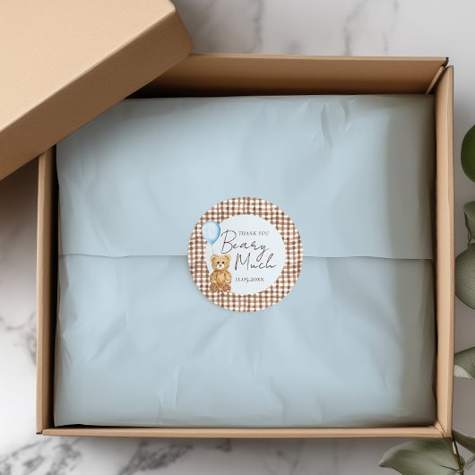 Blue Teddy Bear Boy Baby Shower Thank You  ラウンドシール