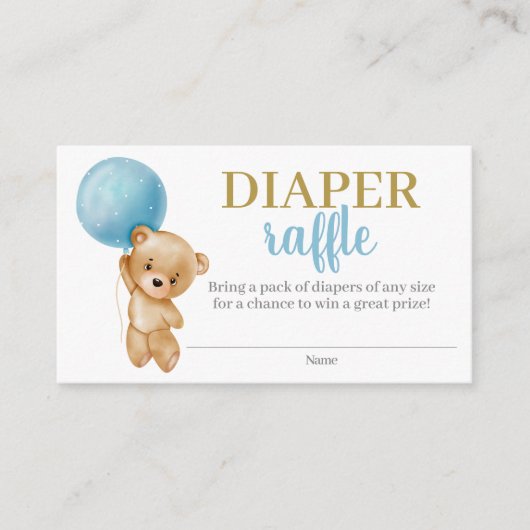 Blue Teddy Bear Boy Diaper Raffle Enclosure Card エンクロージャーカード (正面)