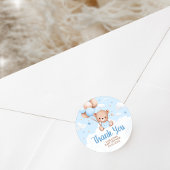 Blue Teddy Bear Clouds Balloon Baby Shower ラウンドシール