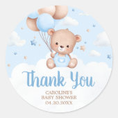 Blue Teddy Bear Clouds Balloon Baby Shower ラウンドシール (正面)