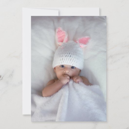 Blue Teddy Bear First Birthday Photo Invitation 招待状 (裏面)