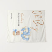 Blue Teddy Bear Oh Boy Balloon Baby Shower Photo タペストリー (正面(横))