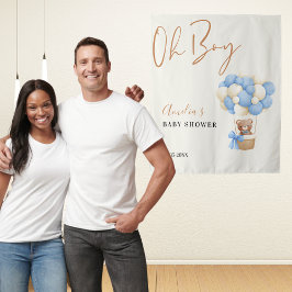 Blue Teddy Bear Oh Boy Balloon Baby Shower Photo タペストリー