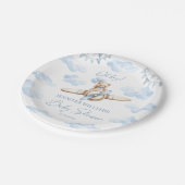 Blue Teddy Bear on Airplane Baby Boy Shower Paper ペーパープレート (アングル)