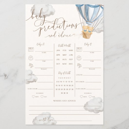 Blue Teddy Bear Twins Baby Predictions Game (正面)