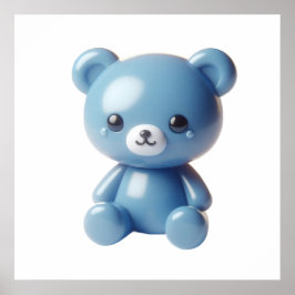 Blue Teddy Bear Wall Art Poster for Cute Cozy Aest ポスター