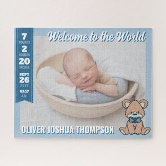 Blue Teddy Bear Welcome to the World Baby Boy ジグソーパズル