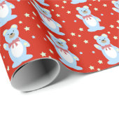  Blue Teddy Bears on red background ラッピングペーパー (ロールコーナー)