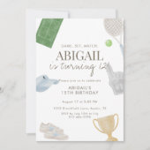 Blue Tennis 12th Birthday Party for Girls Athletic 招待状 (正面)