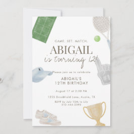 Blue Tennis 12th Birthday Party for Girls Athletic 招待状