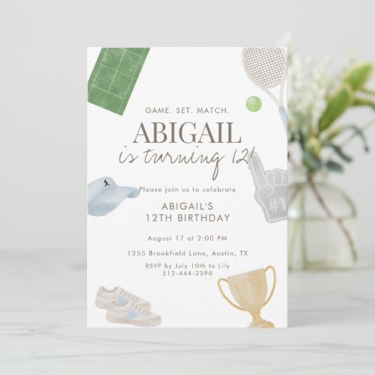 Blue Tennis 12th Birthday Party for Girls Athletic 招待状 (スタンド正面)