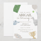 Blue Tennis 12th Birthday Party for Girls Athletic 招待状 (正面/裏面)