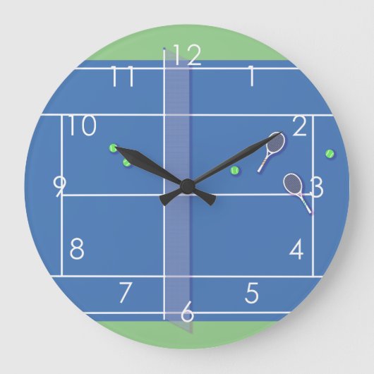 Blue Tennis Court Modern Tennis Player     ラージ壁時計 (正面)