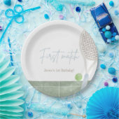 Blue Tennis First Birthday Boy Preppy Classic  ペーパープレート (パーティー)