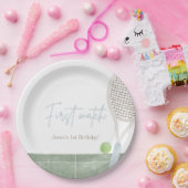 Blue Tennis First Birthday Boy Preppy Classic  ペーパープレート (パーティー)