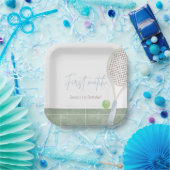 Blue Tennis First Birthday Boy Preppy Classic  ペーパープレート (パーティー)