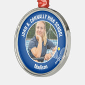 Blue Tennis Player Photo Christmas Gift メタルオーナメント (左)