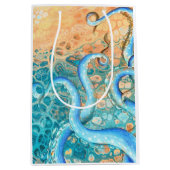 Blue Tentacles Octopus Kraken Abstract Teal Ink ミディアムペーパーバッグ (正面)