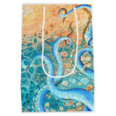 Blue Tentacles Octopus Kraken Abstract Teal Ink ミディアムペーパーバッグ (裏面)