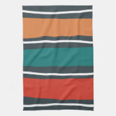 Blue terracotta red white retro waves キッチンタオル (縦)