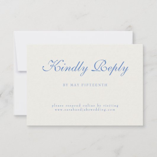 Blue Text Cream Wedding 出欠カード (正面)