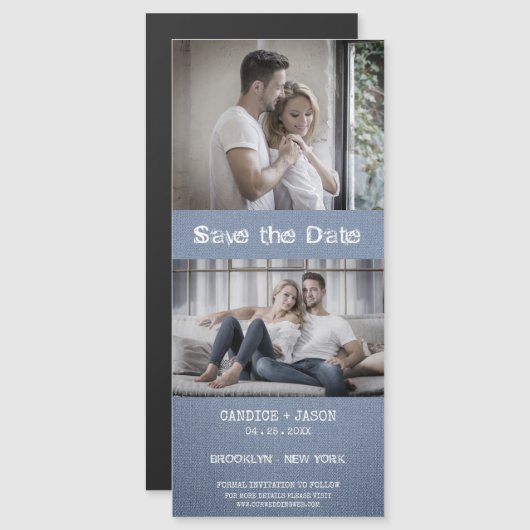 Blue Textile Texture Engaged Romantic Couple (正面/裏面)