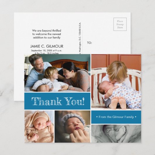 Blue Thank and Introducing Secondベビー 案内ポストカード (正面/裏面)