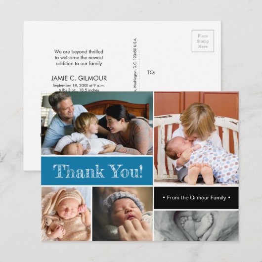 Blue Thank and Introducing Secondベビー 案内ポストカード (正面/裏面)