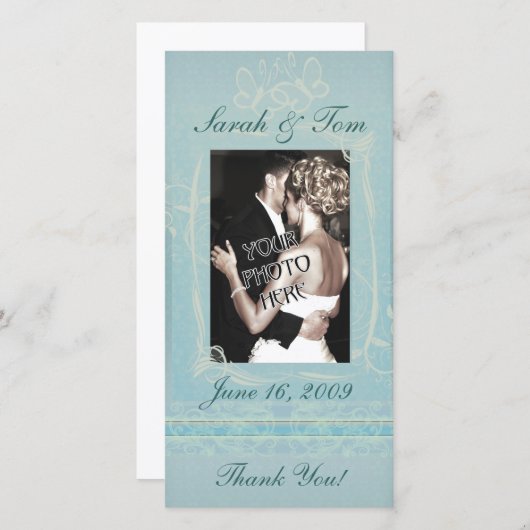 Blue Thank Youフォトカカスタマイズード サンキューカード (正面/裏面)